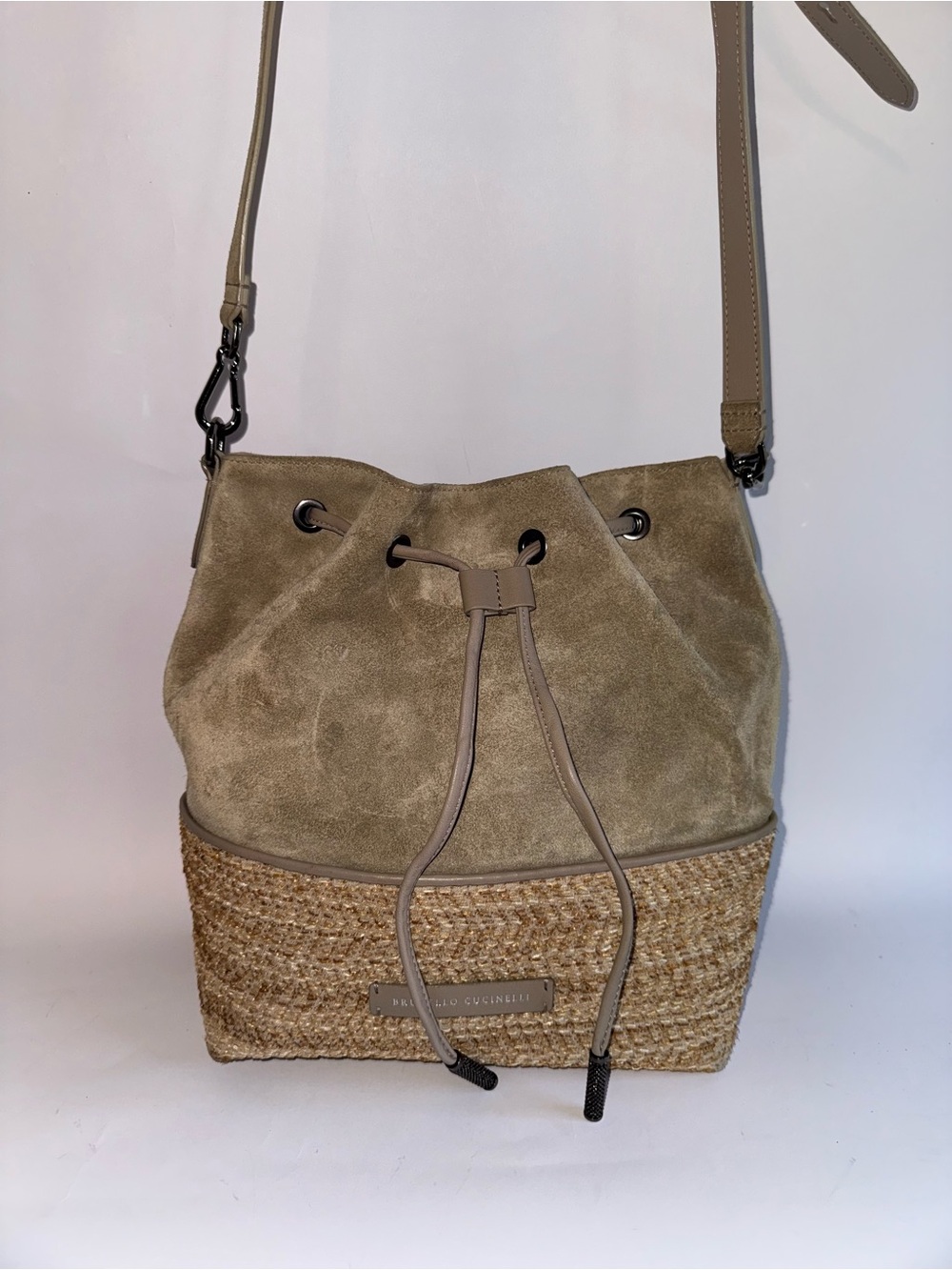Brunello Cucinello Suede Raffia Bucket Bag Women’s Crossbody